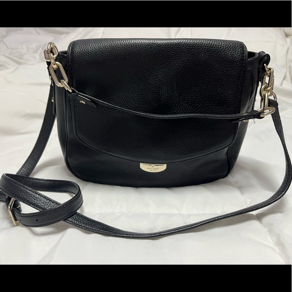 Kate Spade Black Pebble Leather Flap Shoulder Bag Crossbody
